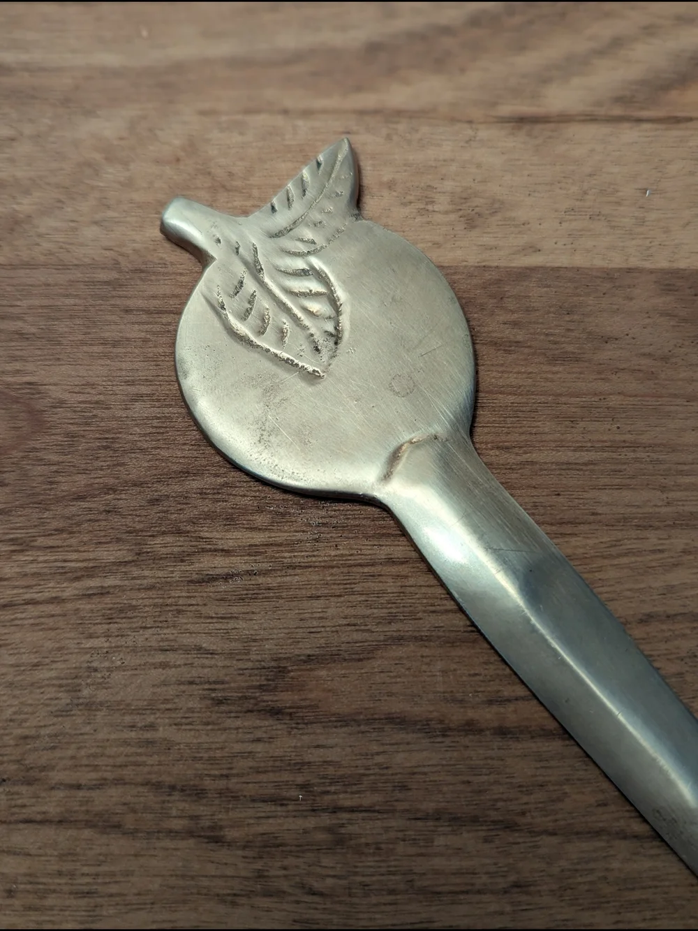 Brass Apple Motif Letter Opener Detailed Leaf Accent